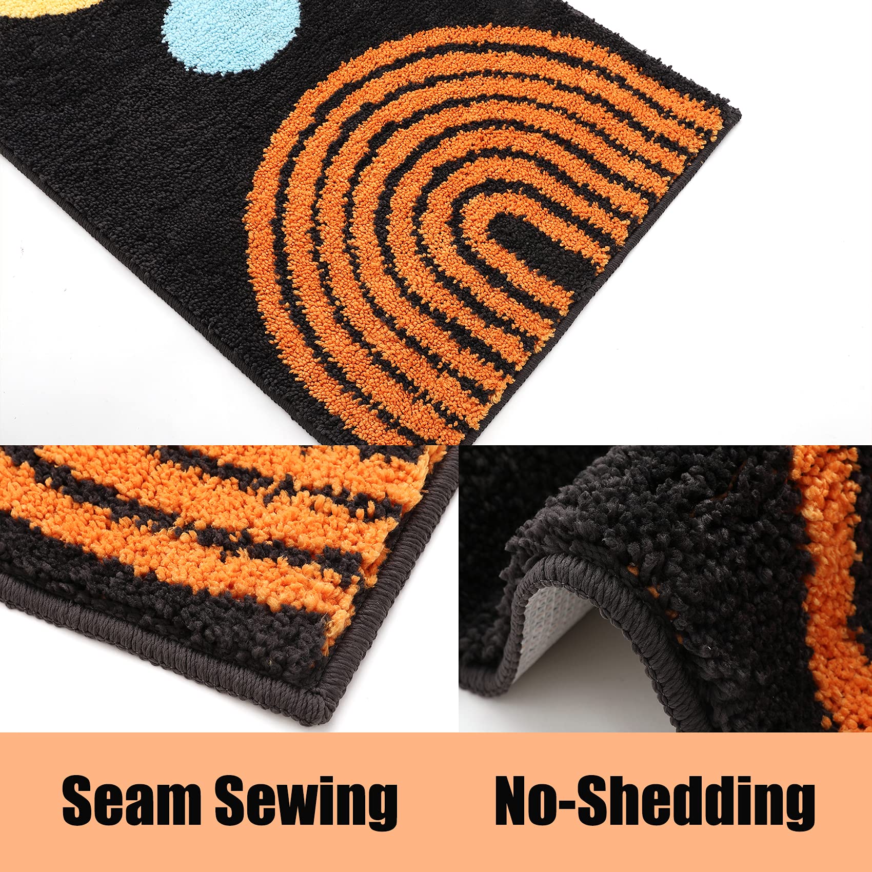 Dbjoy Boho Bathroom Rugs Non-Slip Abstract Bath Rugs Microfiber Cute Mat Black Washable For Tube/Washbasin/Toilet (Black-Moon, 1